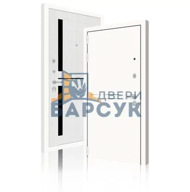 Дверь ЛАБИРИНТ Лайн Уайт 02 - Сандал белый, стекло черное
